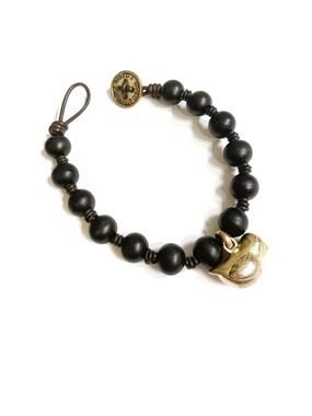 Fossil Brown Beaded Gold Tone Bird Bracelet